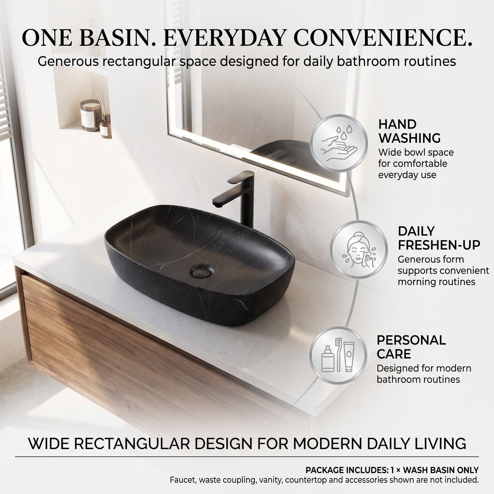 Black Rectangular Ceramic vessel bathroom sink, additional product view 7