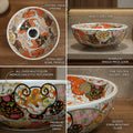InArt Glossy Moroccan Ceramic Round Vessel Sink – Decorative Pattern, 15.75