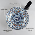 Round vessel sink angle view, glossy blue Mexican ceramic bowl sink for bathroom vanity