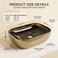 Black and Gold Rectangular Ceramic vessel bathroom sink, additional product view 3