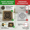 InArt 12 x 4 Inch Square Brass Bathroom Floor Drain with Strainer Grate, additional product view 7