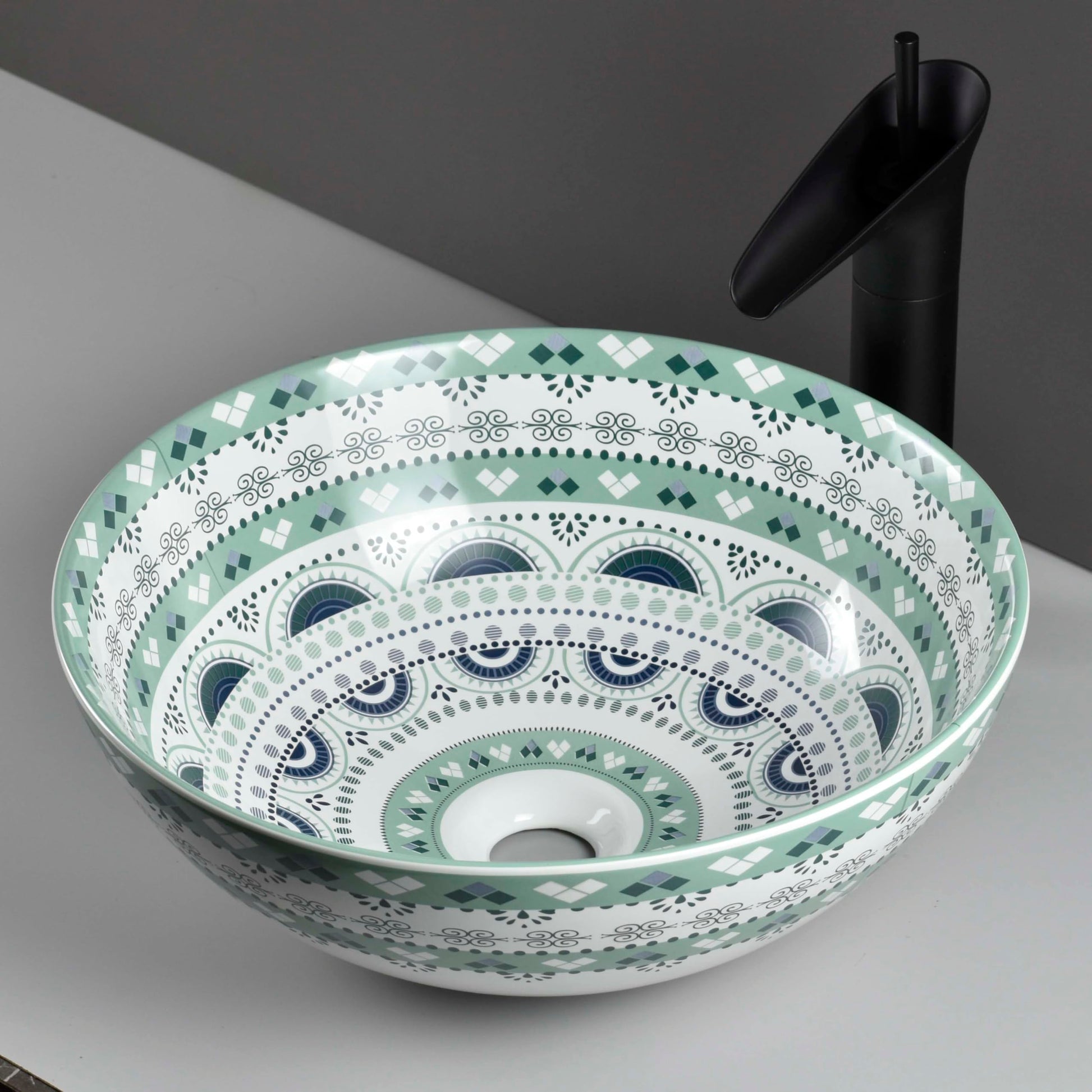 Ceramic bathroom sink InArt light blue round vessel sink 39x39cm modern tabletop wash basin