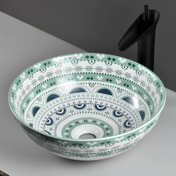 Ceramic bathroom sink InArt light blue round vessel sink 39x39cm modern tabletop wash basin