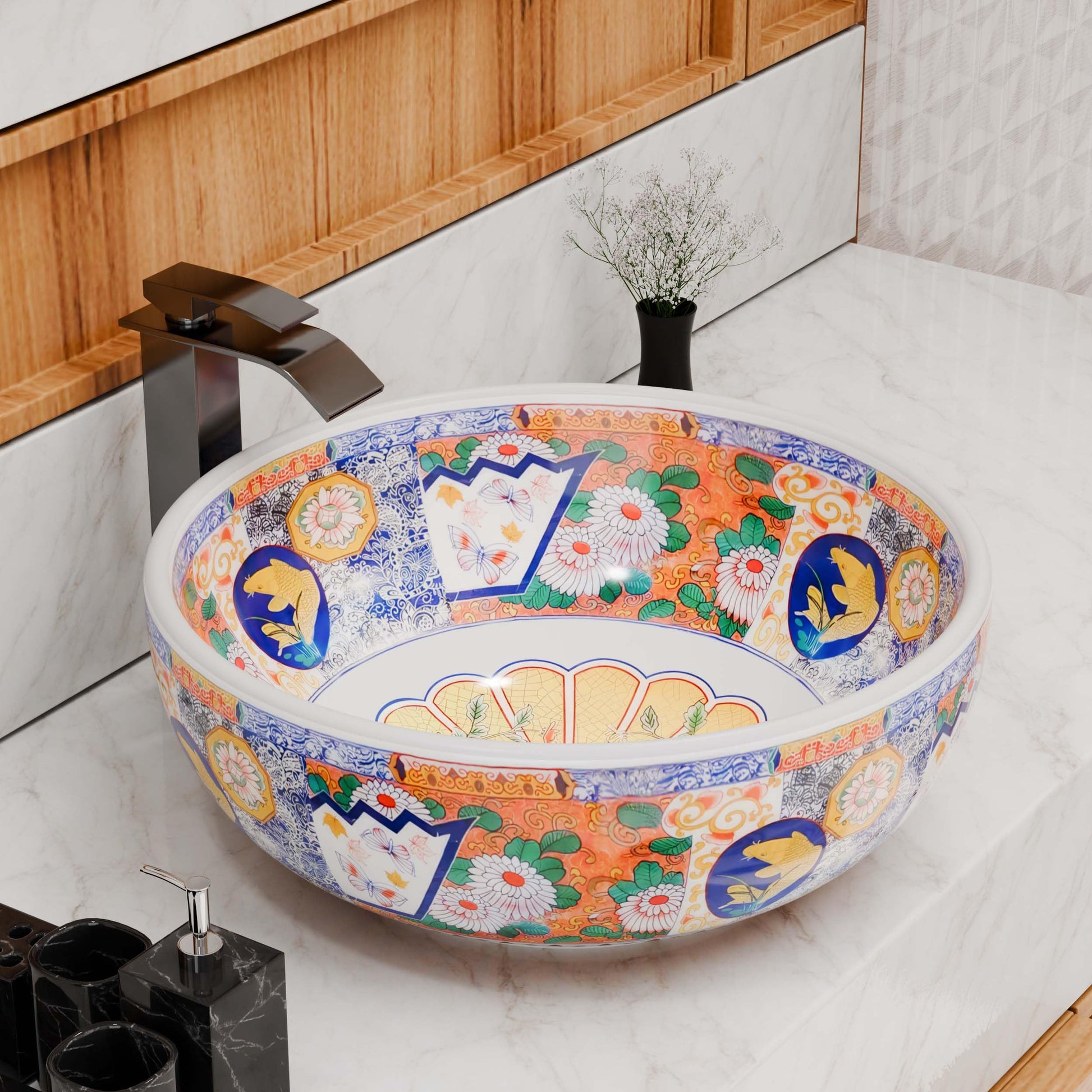 Vessel sinks InArt multicolor round ceramic vessel sink tabletop bathroom wash basin 42cm