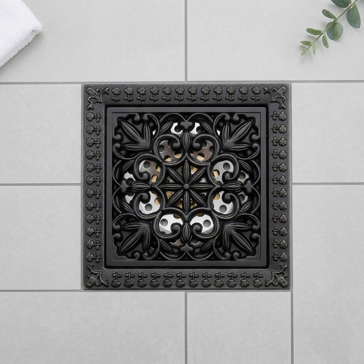 InArt Matte Black 12 x 4 Inch Brass Shower Drain Channel with Removable Grate