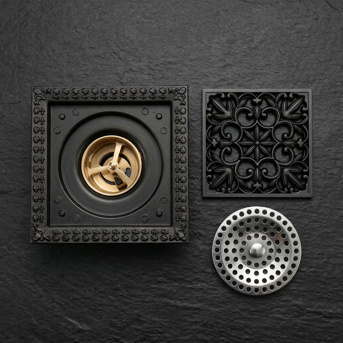InArt Matte Black 12 x 4 Inch Brass Shower Drain Channel with Removable Grate