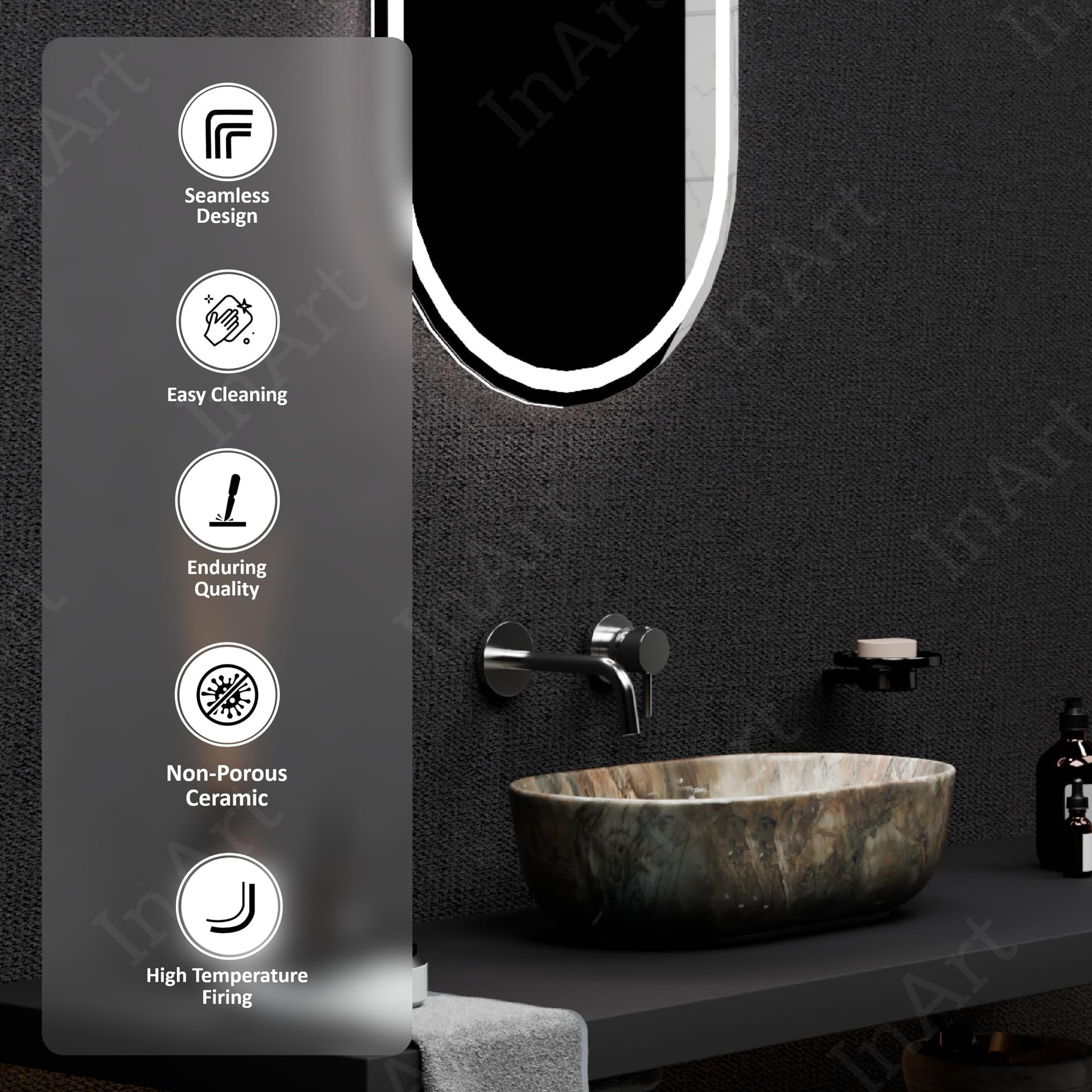InArt Grey Round Ceramic Bathroom Vessel Sink product image 6 of 12