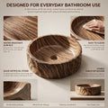 Wood Brown Round Artificial Stone vessel bathroom sink, additional product view 5