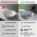 InArt mexican sink bowl detail, round ceramic bowl bathroom sink with glossy blue finish