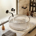 InArt Crystal Clear Round Glass Vessel Sink, Ribbed Design, 15.6 Inch Above-Counter Bathroom Basin, additional product view 4
