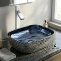 Blue Rectangular Ceramic vessel bathroom sink