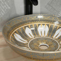 Bathroom with bowl sink styled on vanity top, InArt square ceramic vessel basin in green Mexican design