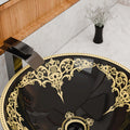 Vessel sink round side profile, ceramic tabletop wash basin in black gold for vanity countertop