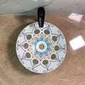 InArt talavera sink in bathroom vanity setting, round ceramic vessel sink with blue yellow Mexican tile look