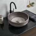 InArt Ash Gray/White Ceramic Round Vessel Sink – Satin Finish Patterned Exterior, 16
