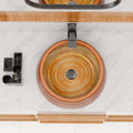 InArt Wood-Grain Glossy Ceramic Round Vessel Sink – Above Counter, 16.5