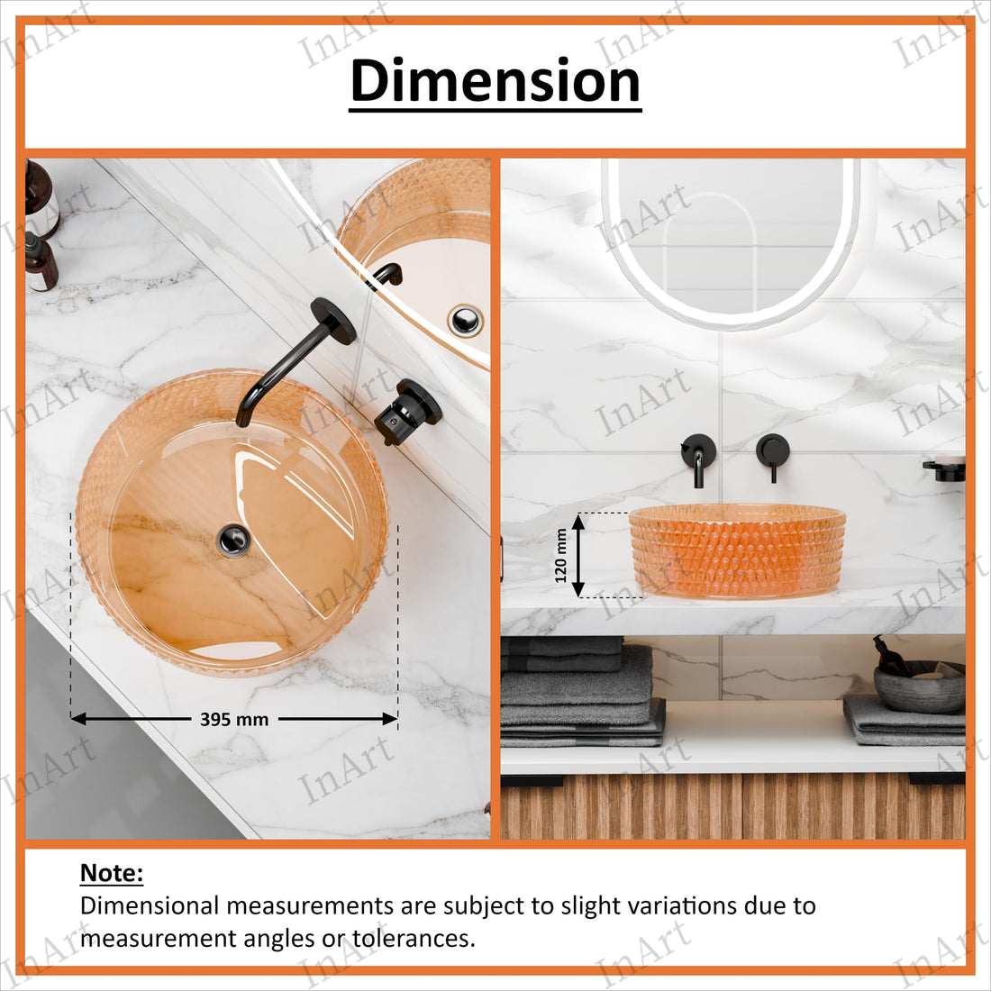 Vessel sinks - InArt amber round glass basin vessel sink, luxury above counter bathroom sink