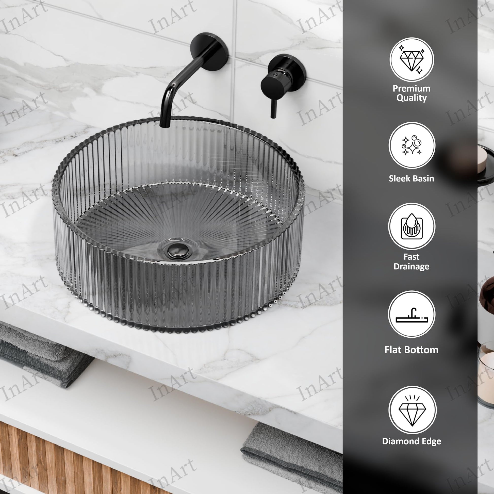 Bowl sinks for the bathroom angled view of glossy black square tempered glass vessel sink