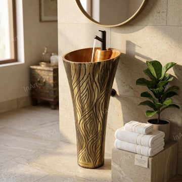 InArt Basin Pedestal Sink - Standing Bathroom Sink Wooden 38x38 CM