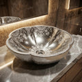InArt Silver Ceramic Round Vessel Sinks – Moroccan Pattern, 16.5