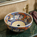 InArt Glossy White Ceramic Round Vessel Sink – Mexican Style Pattern, 16.5