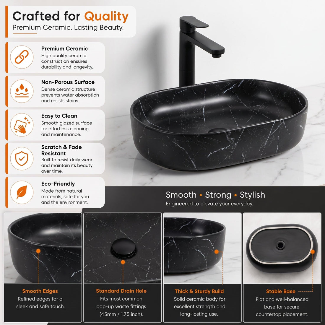 Black Oval Ceramic vessel bathroom sink