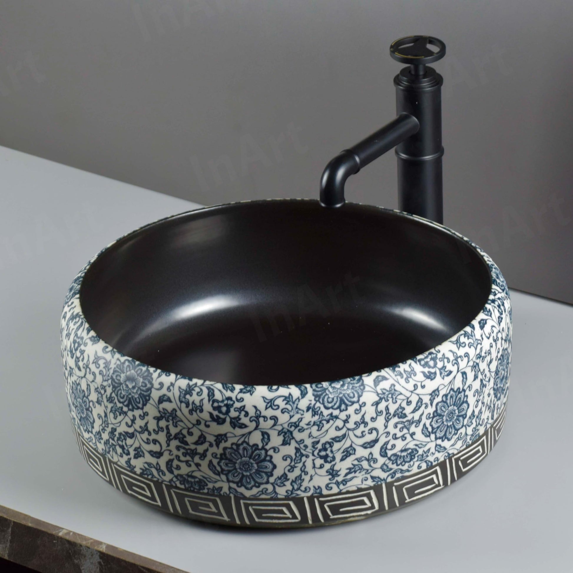 InArt Charcoal Black Round Ceramic Bathroom Vessel Sink product image 2 of 10