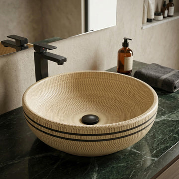 InArt Vessel Sinks for Bathroom 15.75" – Ceramic, Beige Satin, Textured Pattern