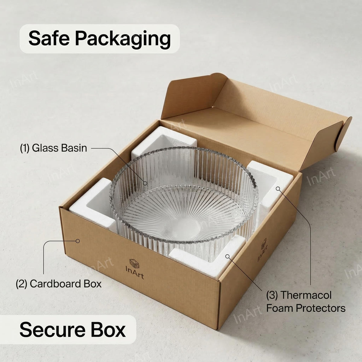 InArt Crystal Clear Round Glass Vessel Sink, Ribbed Design, 15.6 Inch Above-Counter Bathroom Basin, additional product view 8