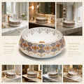 White, Royal Blue and Gold Round Ceramic vessel bathroom sink, additional product view 6
