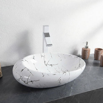 Vessel sinks InArt Satvario rectangular ceramic vessel sink 20x12 white gray marble glossy countertop basin