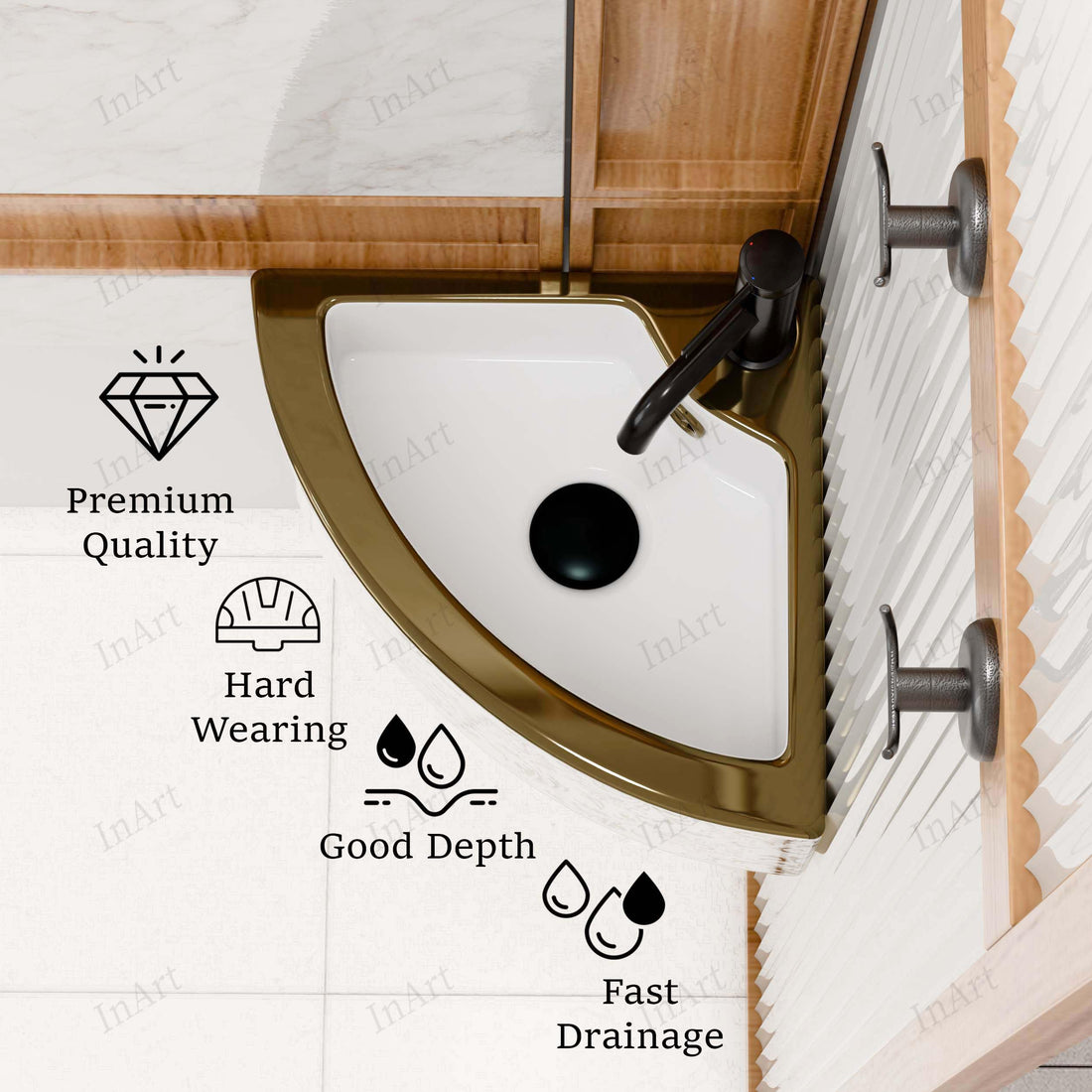 Gold Corner Ceramic wall-mount bathroom sink