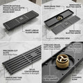 InArt Matte Black Linear Brass Bathroom Floor Drain with Grate, 12 x 4 Inch, additional product view 3