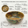 InArt Glossy Multicolor Ceramic Round Vessel Sink – Moroccan Pattern, 16.5