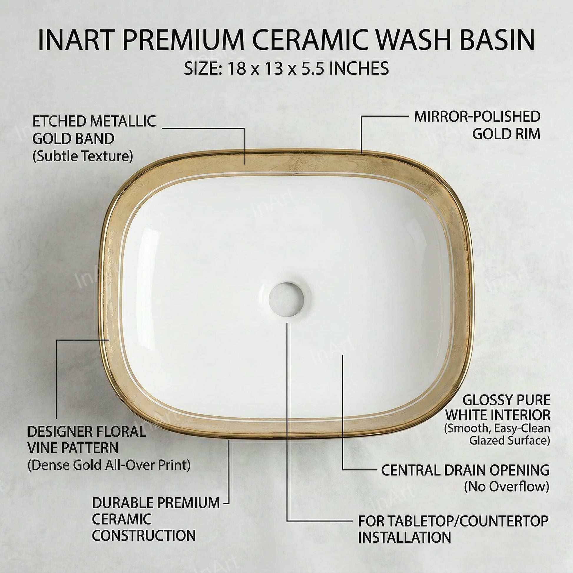 Oval vessel sink side angle, ceramic sink vessel glossy white with gold trim for vanity