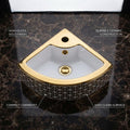 InArt Ceramic Corner Wall Hanging /Wall Mount/Counter Top Wash Basin Bathroom Sink For Lavatory Golden White Color 33 x 33 x 13 Cm, additional product view 2