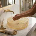 InArt Amber Tempered Glass Round Vessel Sink – Diamond Texture, 15.6