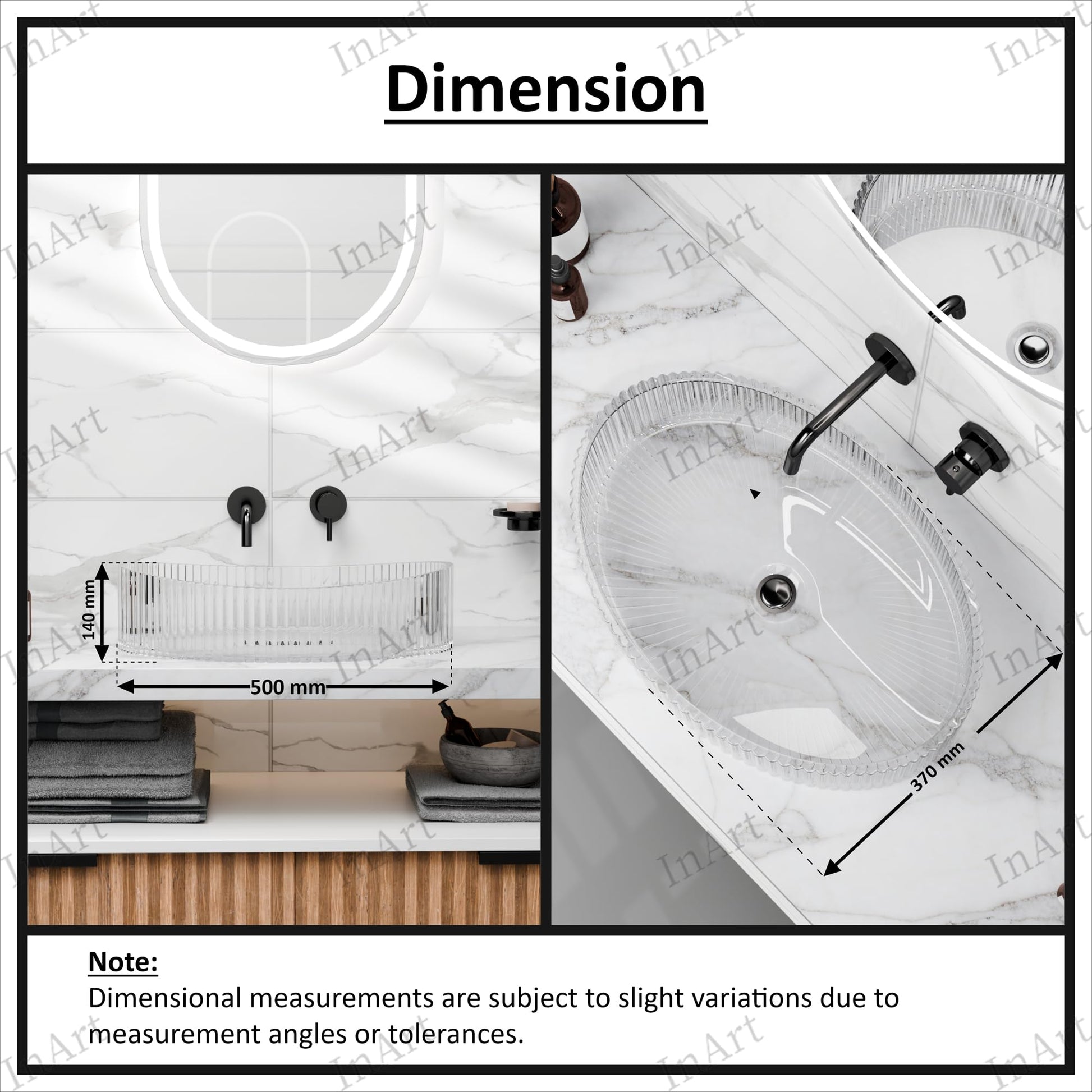 InArt Clear Glass Oval Vessel Sink – Fluted Ribbed Design, 19.7"x14.6", additional product view 2