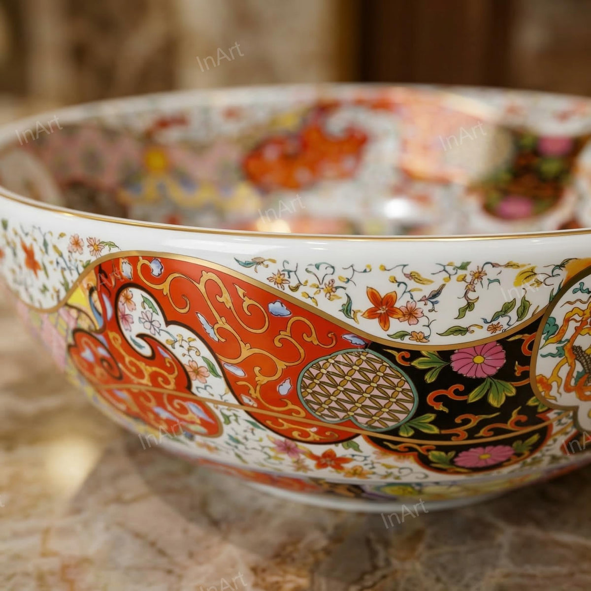 InArt Glossy Moroccan Ceramic Round Vessel Sink – Decorative Pattern, 15.75", additional product view 5