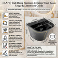 InArt Glossy Black Wall-Mounted Ceramic Bathroom Sink with Half Pedestal, 21.3 Inch, additional product view 6