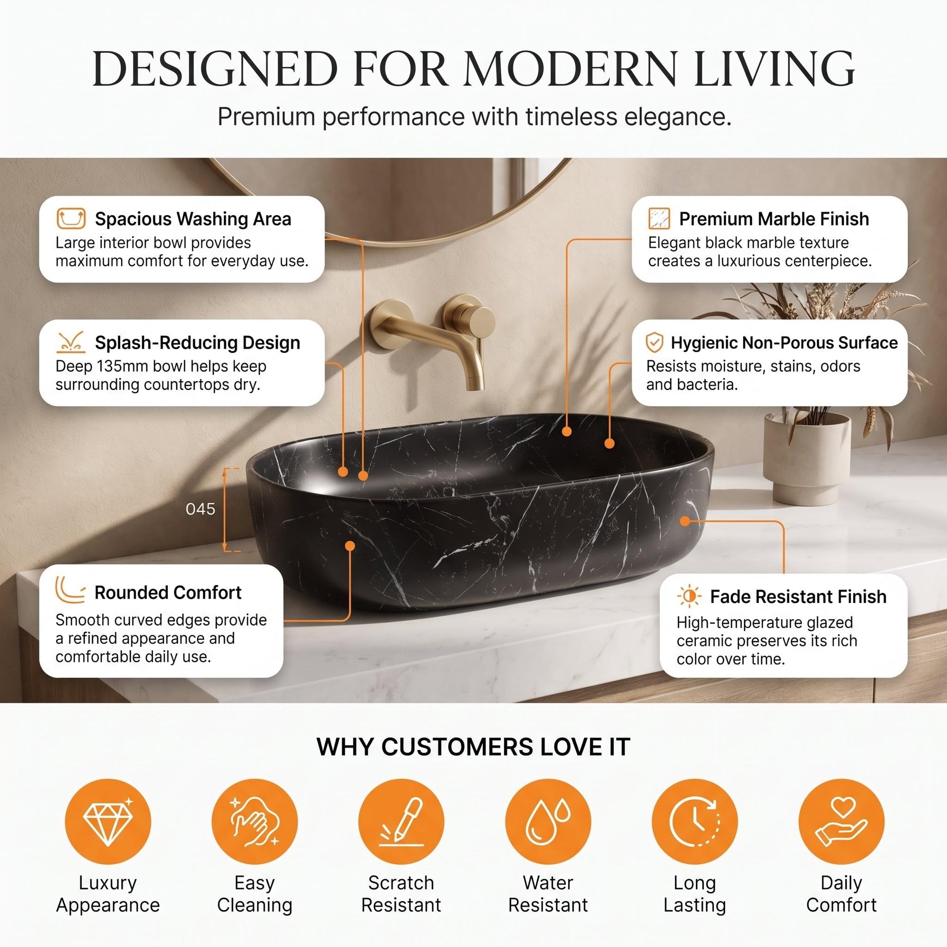 Black Oval Ceramic vessel bathroom sink, additional product view 4