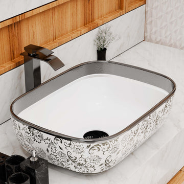 Rectangular vessel sink InArt silver white ceramic table top wash basin 45.5 cm