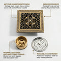 InArt 12 x 4 Inch Square Brass Shower Drain Channel with Removable Grate, additional product view 2