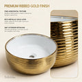 White and Gold Round Ceramic vessel bathroom sink, additional product view 5