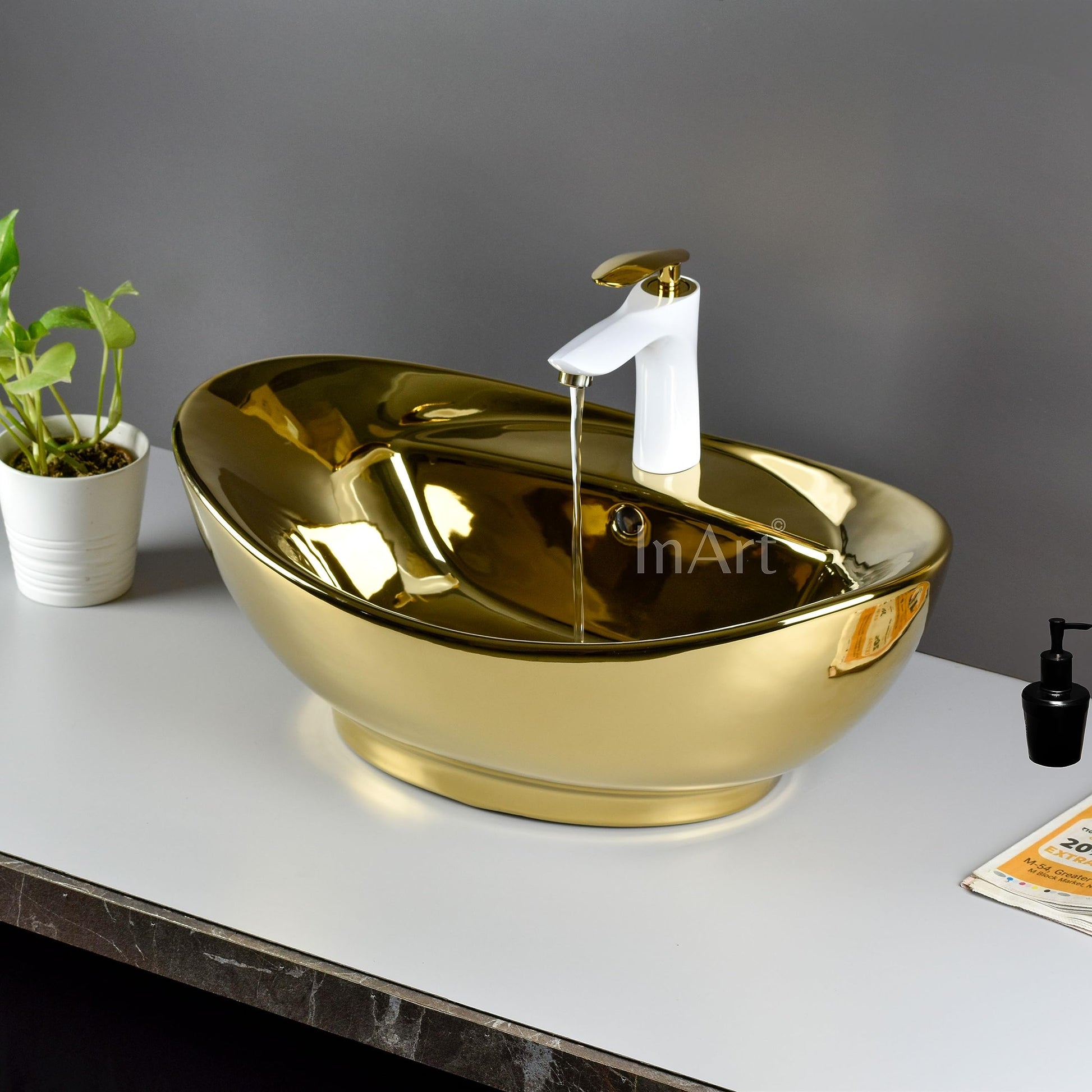 Gold Oval Ceramic vessel bathroom sink