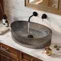 InArt Smoked Tempered Glass Oval Vessel Sink – Ribbed Texture, 19.7