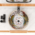 Bathroom vanity and top styling with multicolor round ceramic vessel sink on countertop