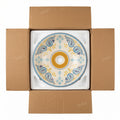 Restroom sink bowl in boutique setting, InArt ceramic round vessel sink with Mexican blue pattern