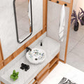 Bathroom sink vanity tops styling with InArt round ceramic wash basin, glossy white floral vessel bowl