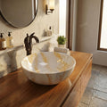 InArt ceramic bowl sink close-up, glossy onyx black round vessel sink smooth rim detail